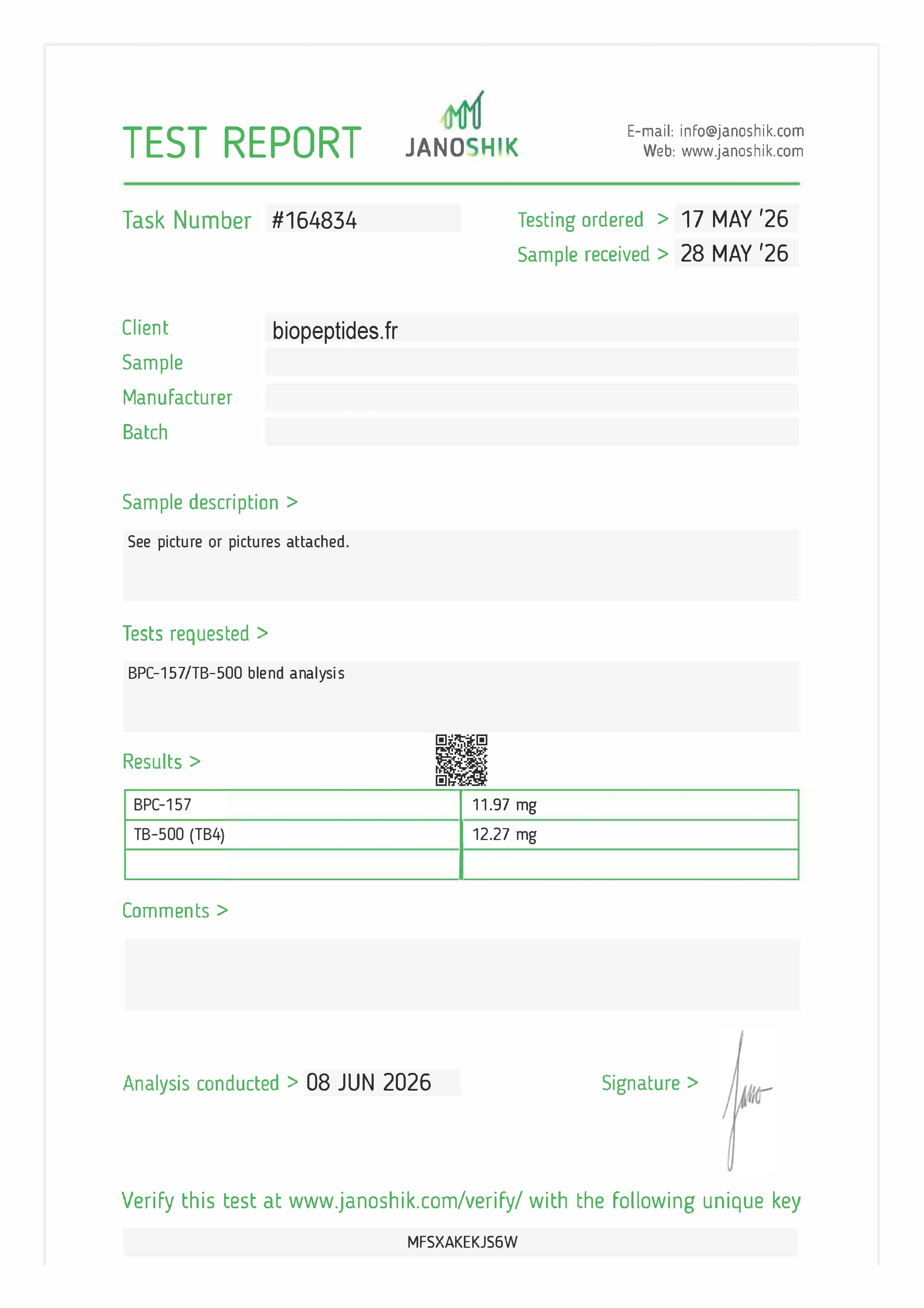 Certificate of Analysis — BPC-157 · TB-500 (blend)