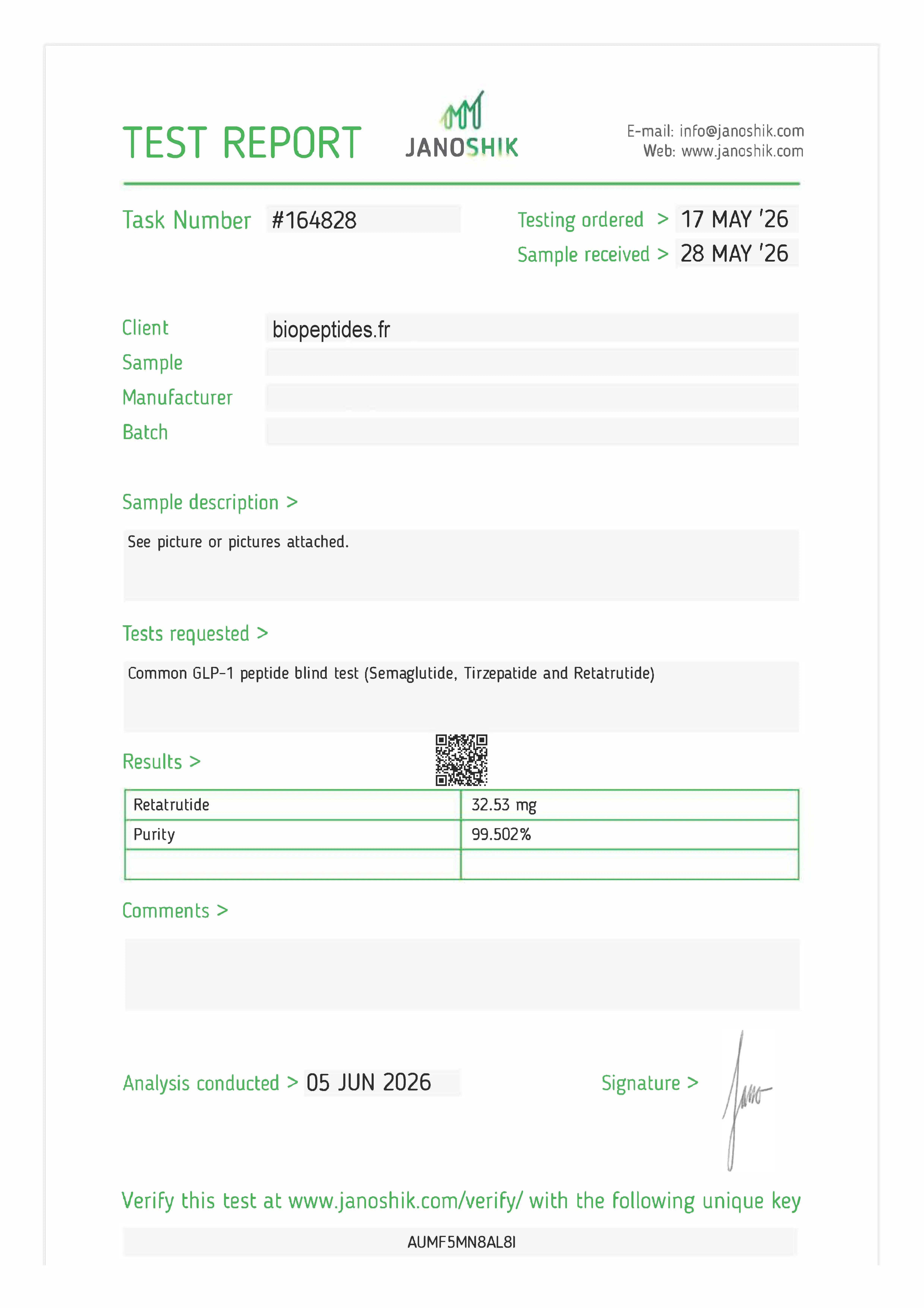 Certificate of Analysis — Retatrutide 30 mg
