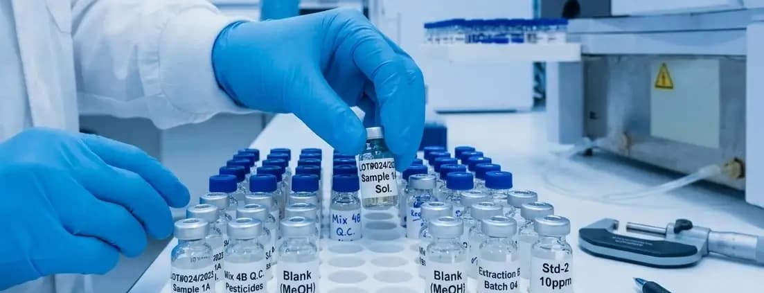 Échantillons en cours d'analyse en laboratoire (contrôle qualité HPLC)